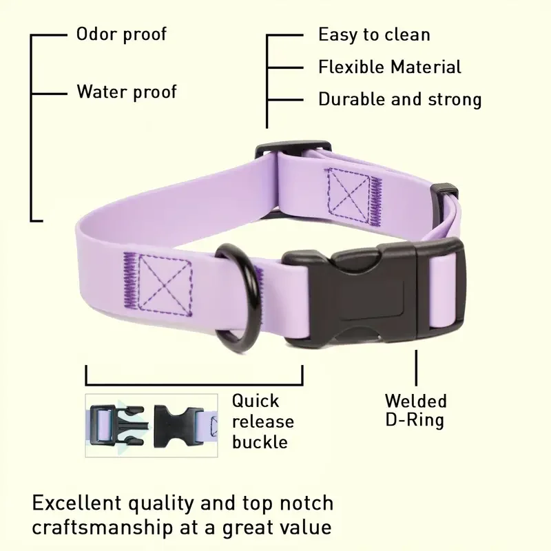 Eco-friendly Sustainable PVC Dog Collar | Non-toxic Waterproof Anti-Mold Easy Clean | Adjustable for Small Medium Large Dogs