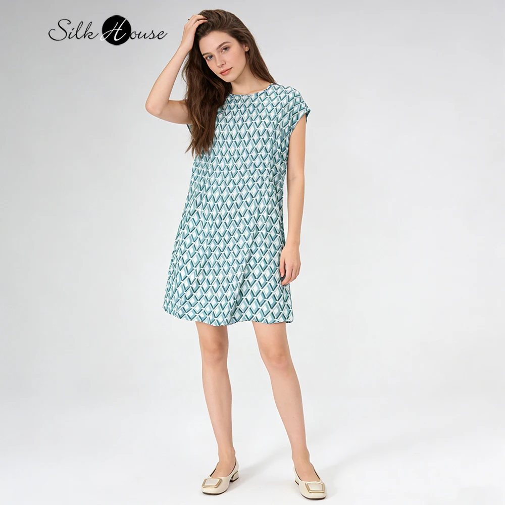 Women's Casual Summer Clothing 19MM 93% Natural Mulberry Silk Elastic Satin Loose Skin Friendly Round Neck Raglan Sleeve Dress