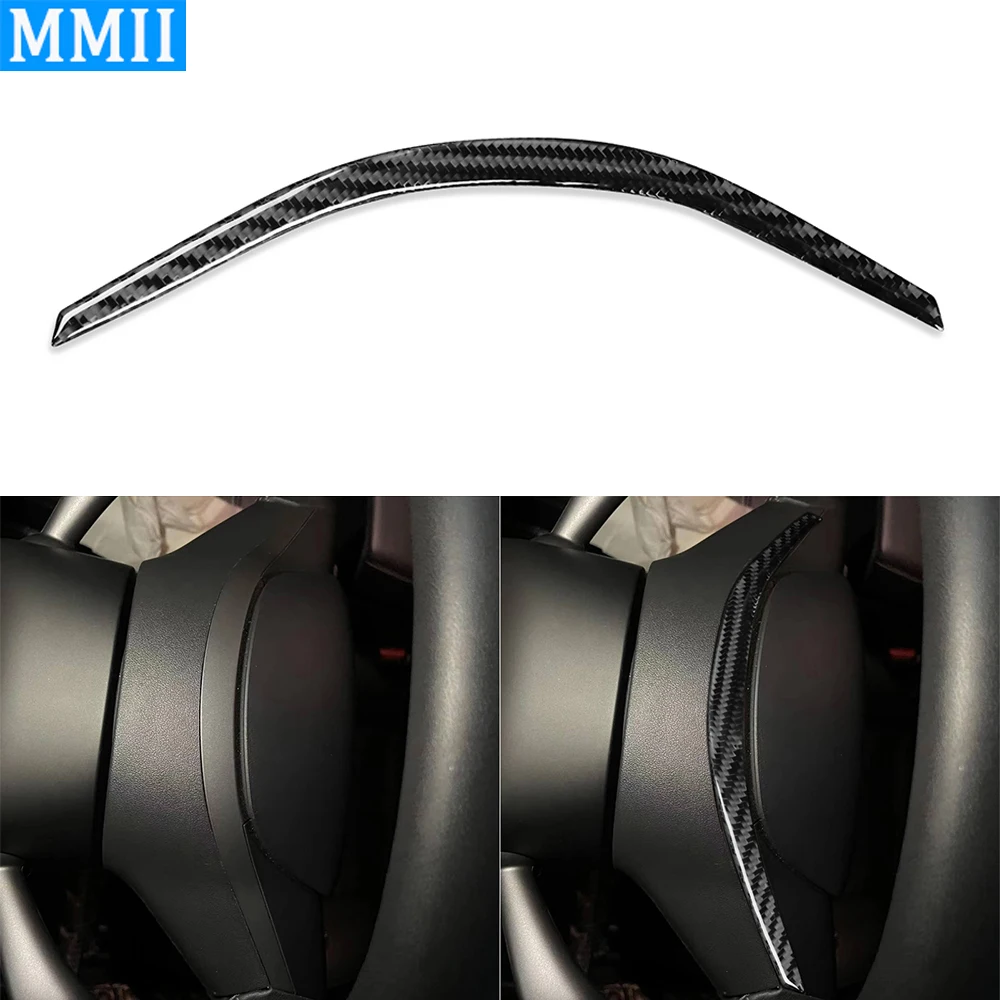 

For Tesla Model Y 2020+ Model 3 2017-2022 Carbon Fiber Steering Wheel Upper Part Trim Strips Car Interior Accessories Sticker