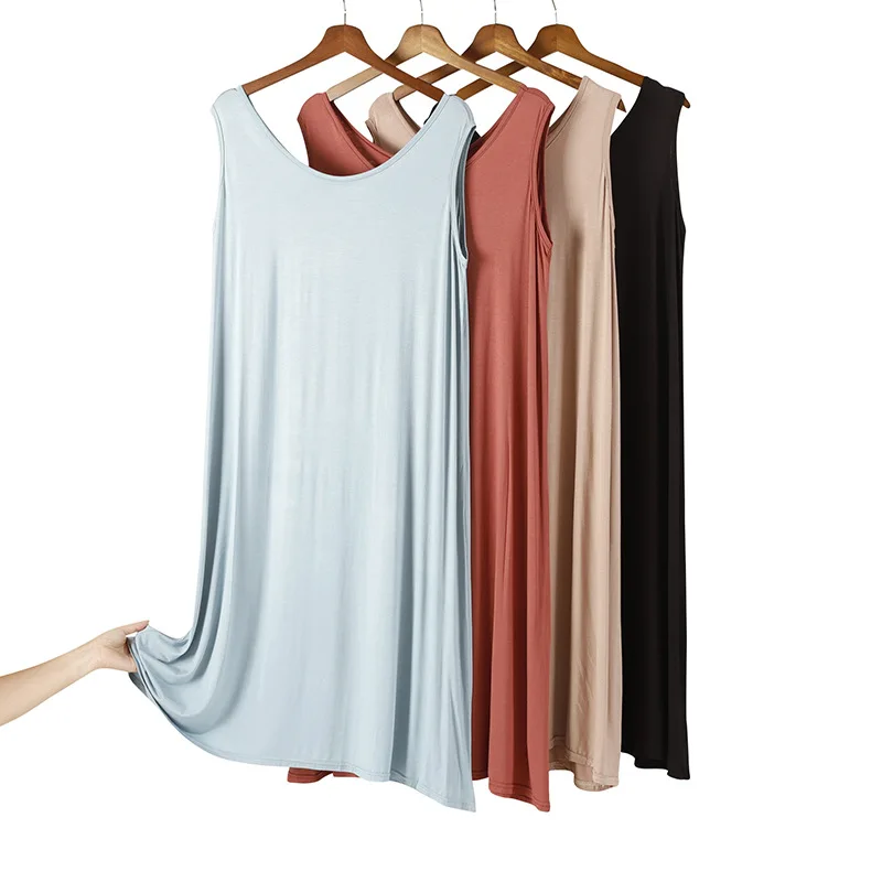 Plus Size 3XL-6XL Women Modal Nightgown Lingerie Sleeveless Long Nightdress Sleepwear Summer Loose Home Clothes Loungewear