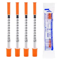 100 Pièces de Seringues à Insuline Orange Stériles et Jetables de Diverses Tailles (1 ml/0,5 ml), Emballées Individuellement, pour l'Alimentation des Animaux de Compagnie... 2