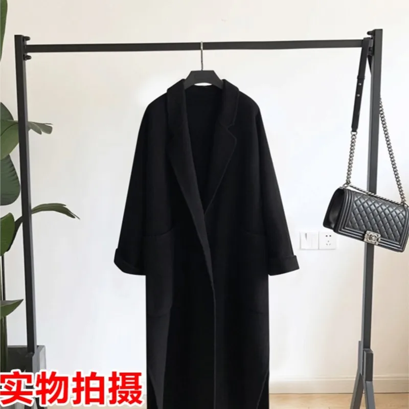 Cappotto in Cashmere reversibile nero da donna di media lunghezza nuovo temperamento di lana