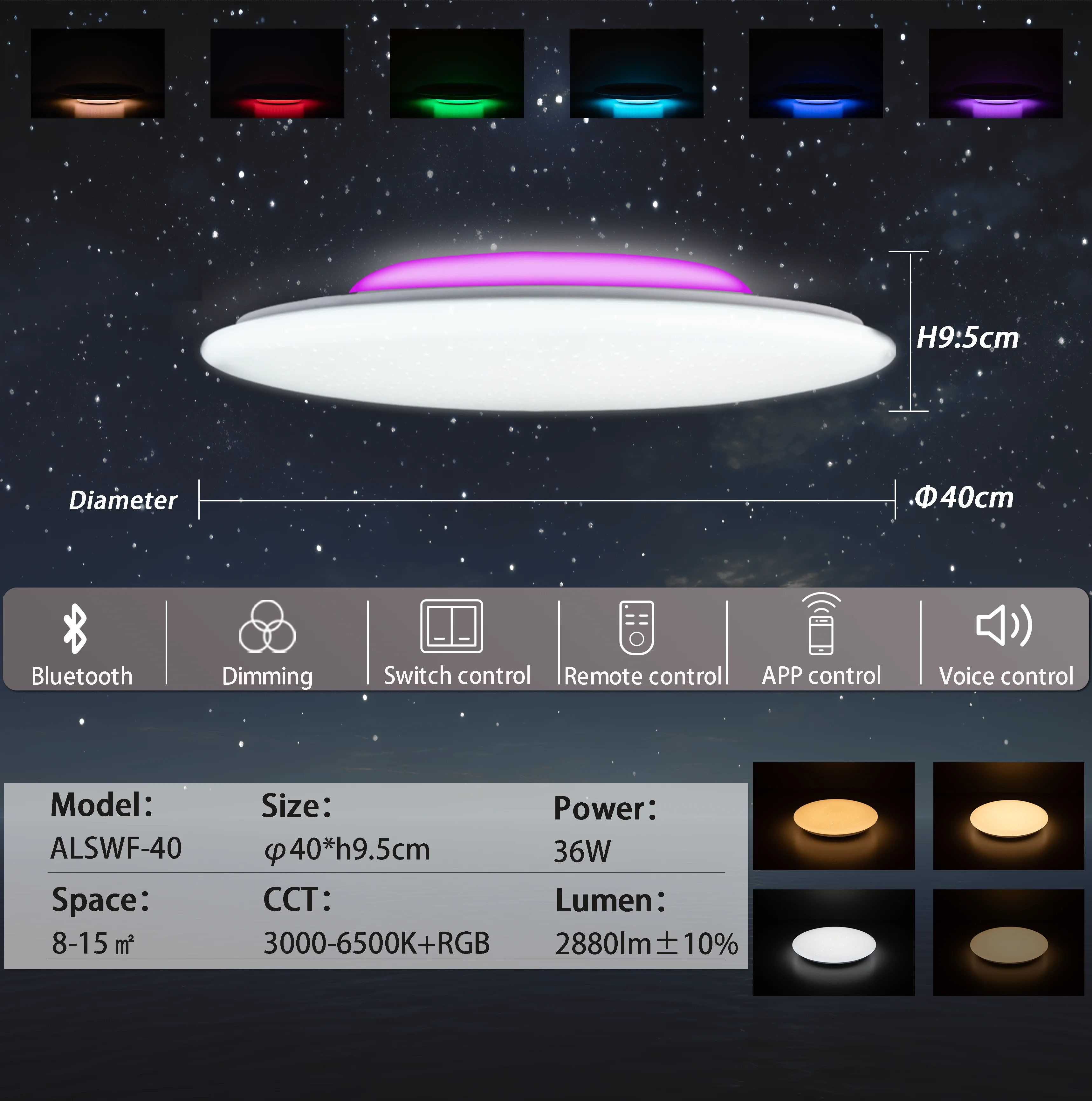 Moderne LED-plafondlampen met Bluetooth-luidspreker Spraakbesturing RGB-plafondlampen voor slaapkamer Woonkamer Werk met Alexa Google