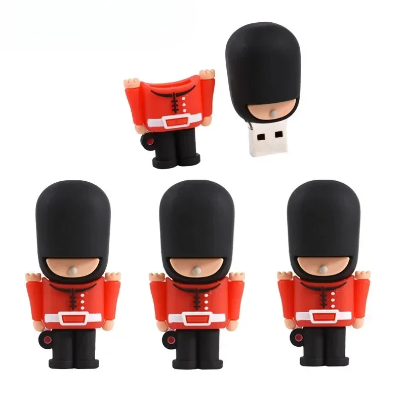 SHANDIAN Cartoon British Soldiers USB Flash Drive 64GB Silicone Creative Gift Pen Drive 32GB Free Key Chain Memory Stick 16GB