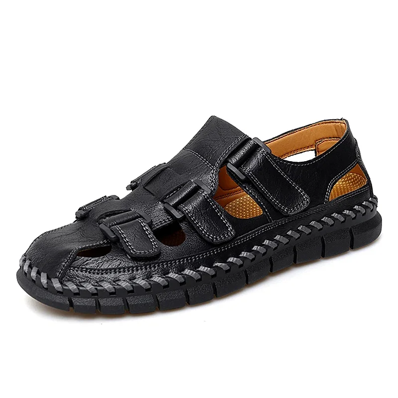 

New Summer Genuine Leather Roman Men's Sandals Business Casual Shoes Outdoor Beach Wading Slippers Men's Shoes Big Size 38-47