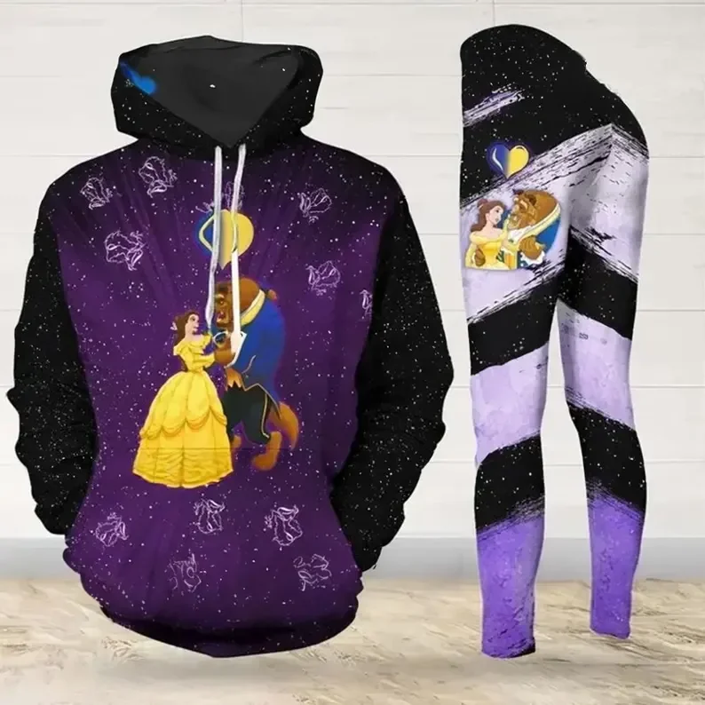 Disney-Ensemble pull à capuche et pantalon de yoga pour femme, sweat à capuche 3D, caleçon de yoga, vêtements de mode anime, nou