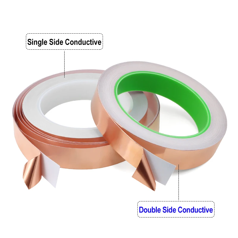 20m/roll Single/Double Sided Copper Foil Tape Adhesive Conductive 5/6/8/10/15/20/25/30/35/40/45/50/60mm Electrical Repair Tapes