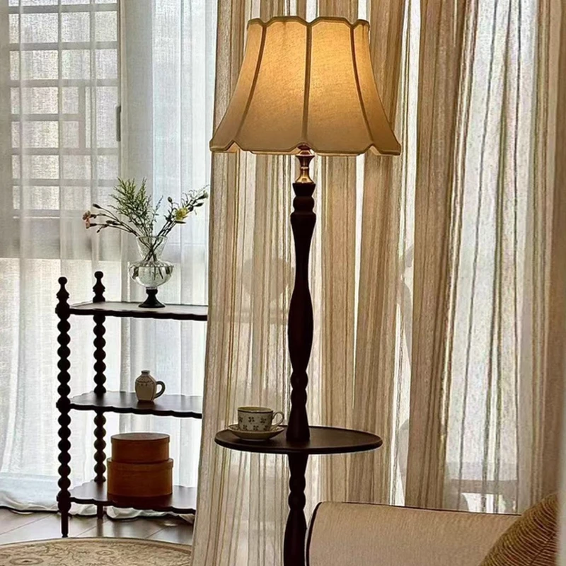 

American Wooden Base LED E27 Floor Lamps White Fabric Lampshade Living Room Bedroom Restaurant Office Foot Switch Standing Light