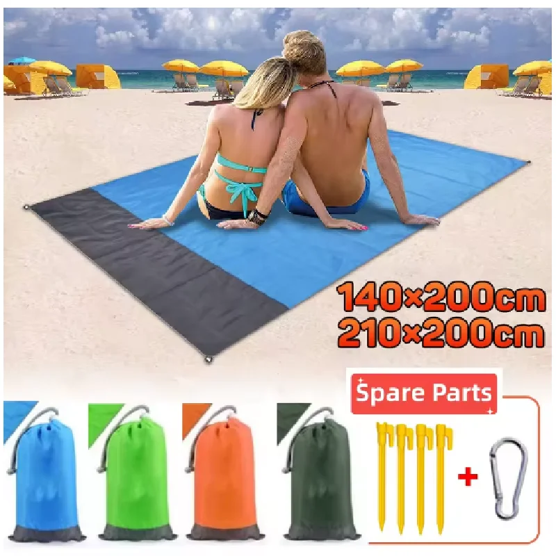 2 x 2,1 m wasserdichte Taschen-Stranddecke, zusammenklappbare Campingmatte, Matratze, tragbare, leichte Matte, Outdoor-Picknickmatte, Sandstrandmatte