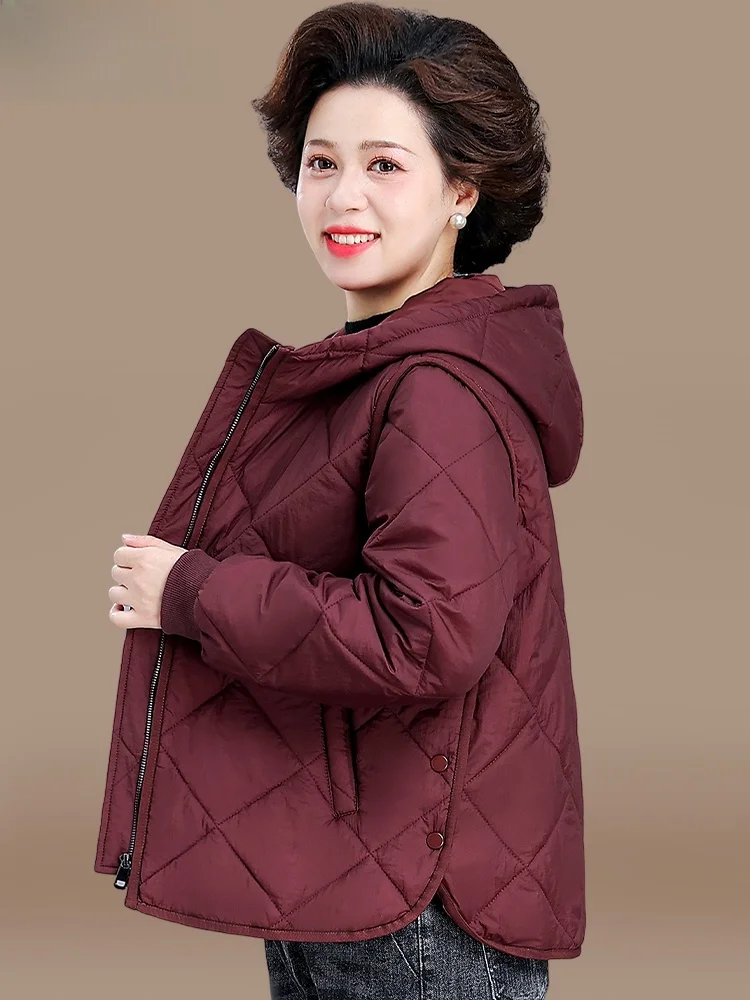 

Теплая модная короткая пуховая куртка для женщин старше 50 лет, пальто из полиэфирного волокна, большие размеры, теплая верхняя одежда для мам среднего возраста