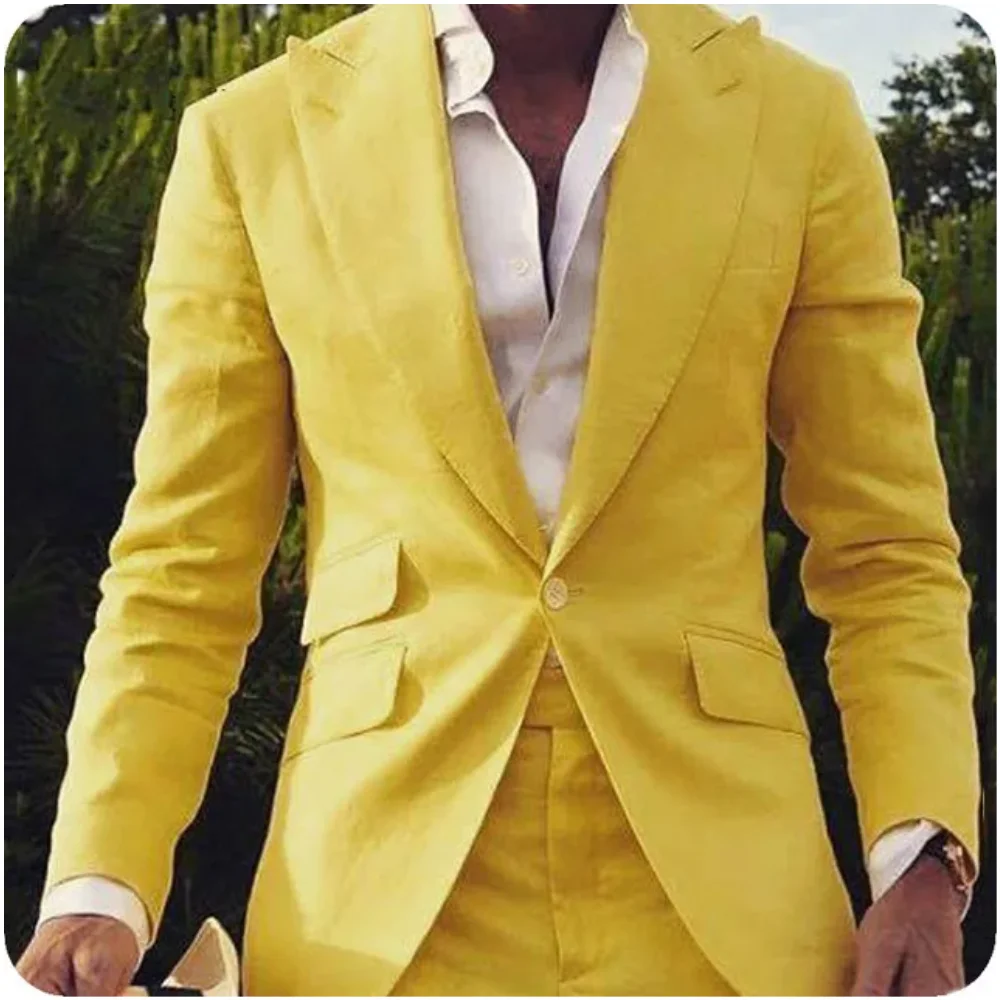 

Latest Coat Pant Designs Yellow Wedding Groom Men Suit One Button Slim Fit Suits Prom Tuxedo Dress Wedding Groomsman Suit