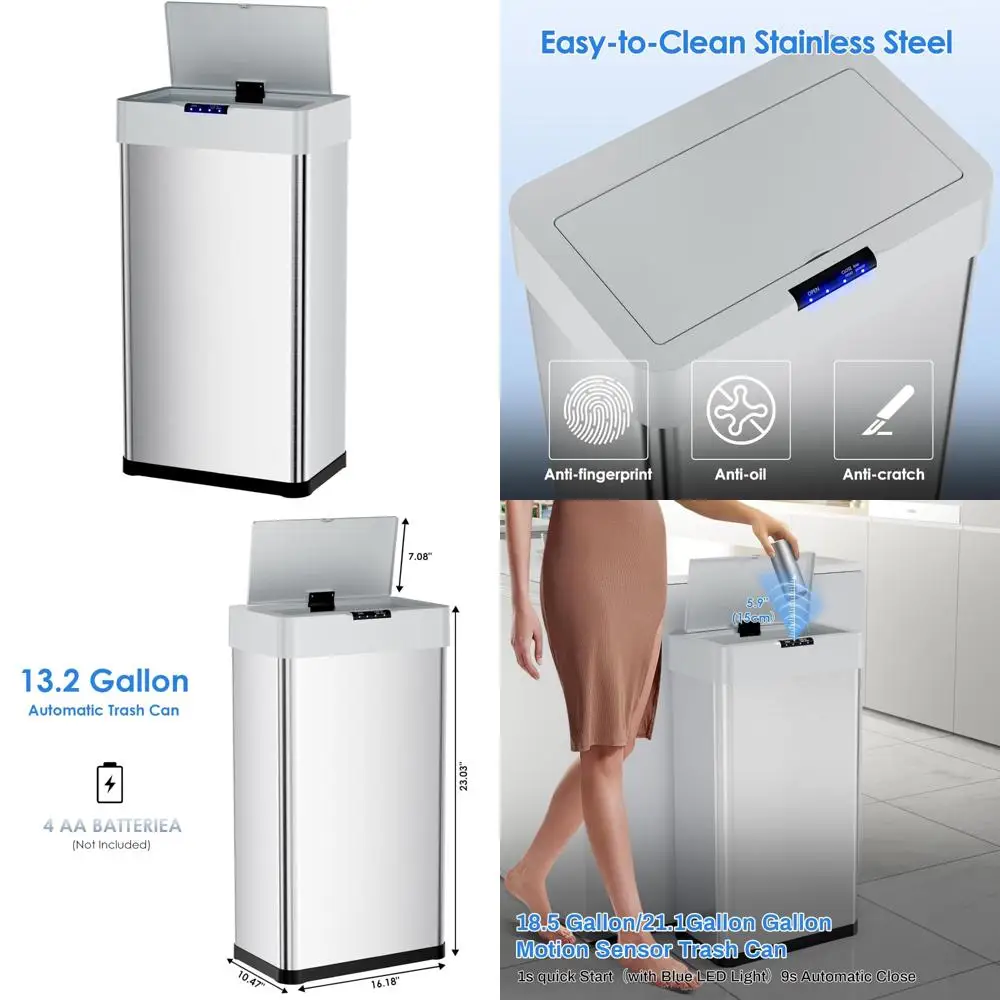 

Smart Automatic Waste Bin with Touchless Motion Sensor and Soft-Closing Lid, Including Bag Holder