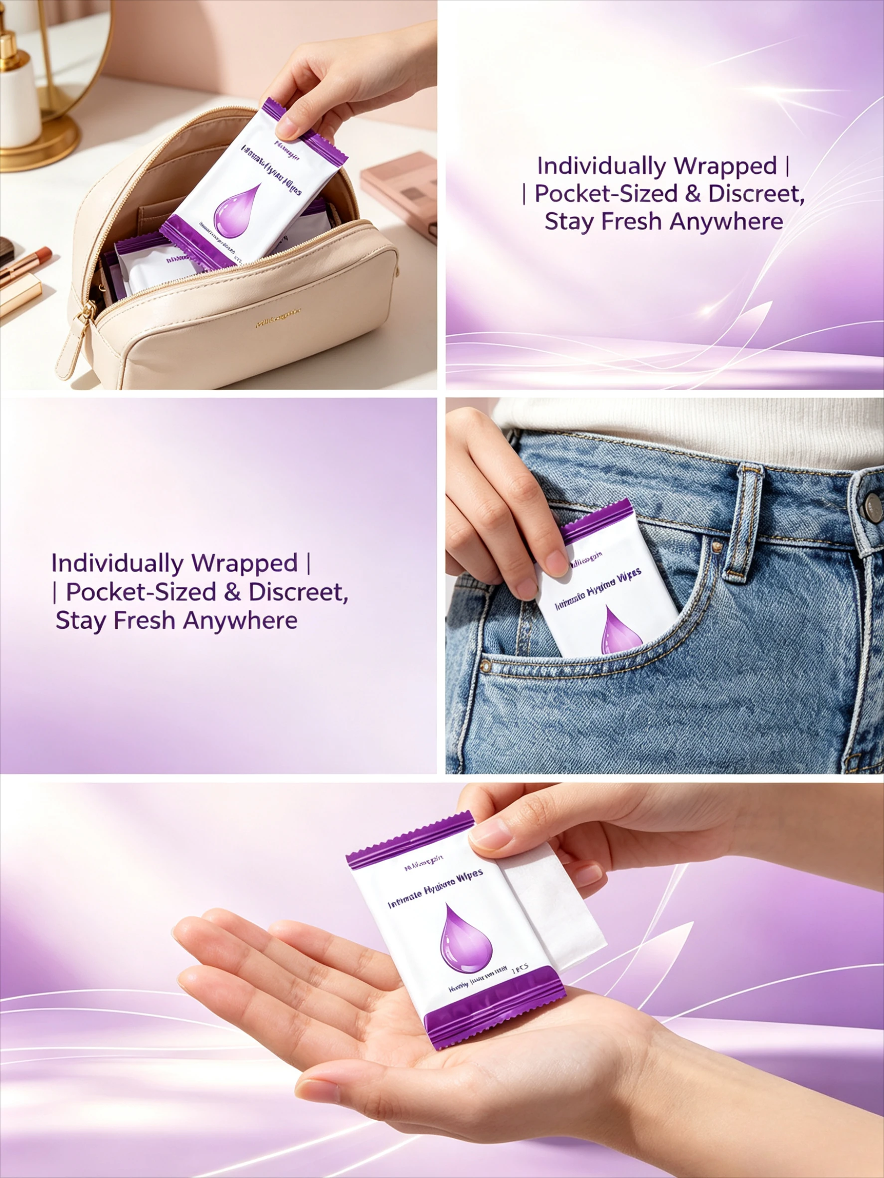 Feminine Intimate Wipes, PHMG for Women's Health Protection. Individually Wrapped for Convenient Carrying and Storage.