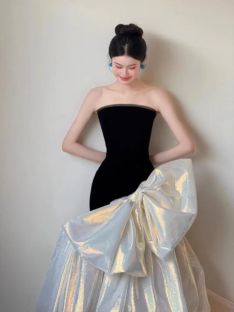 Meerjungfrau Princ Dr mit großer Fliege Bal langer Rock faionable hohe Taille Reißverschluss Sle Geburtstagsgeschenk Erwachsene Zeremonie...