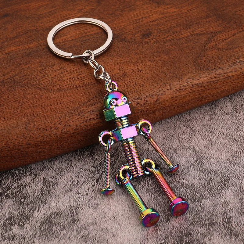 Retro Mechanical Screw Robot Keychain Creative Movable Joint Steampunk Robot Car Keychain Men's Backpack Pendant