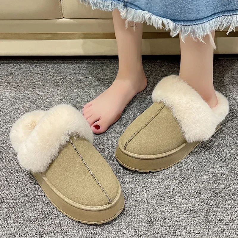 Women Thick Sole Faux Fur Slippers Winter Plush Warm Cotton Shoes Woman Indoor Outdoor Non Slip Fluffy Platform Slippers 2024 image 5