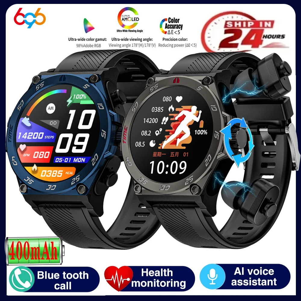 New 2 In 1 TWS Noise Reduction Headset Smart Watch Men Heart Rate Sports Headphone Blue Tooth Call Smartwatch Women Waterproof