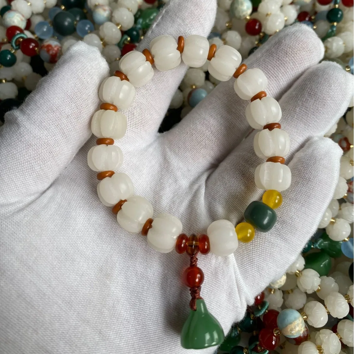 2024 NEW Authentic Temple Style White Jade Bodhi Pumpkin Bracelet for Good Luck and Meditation  for Spiritual Enlightenment