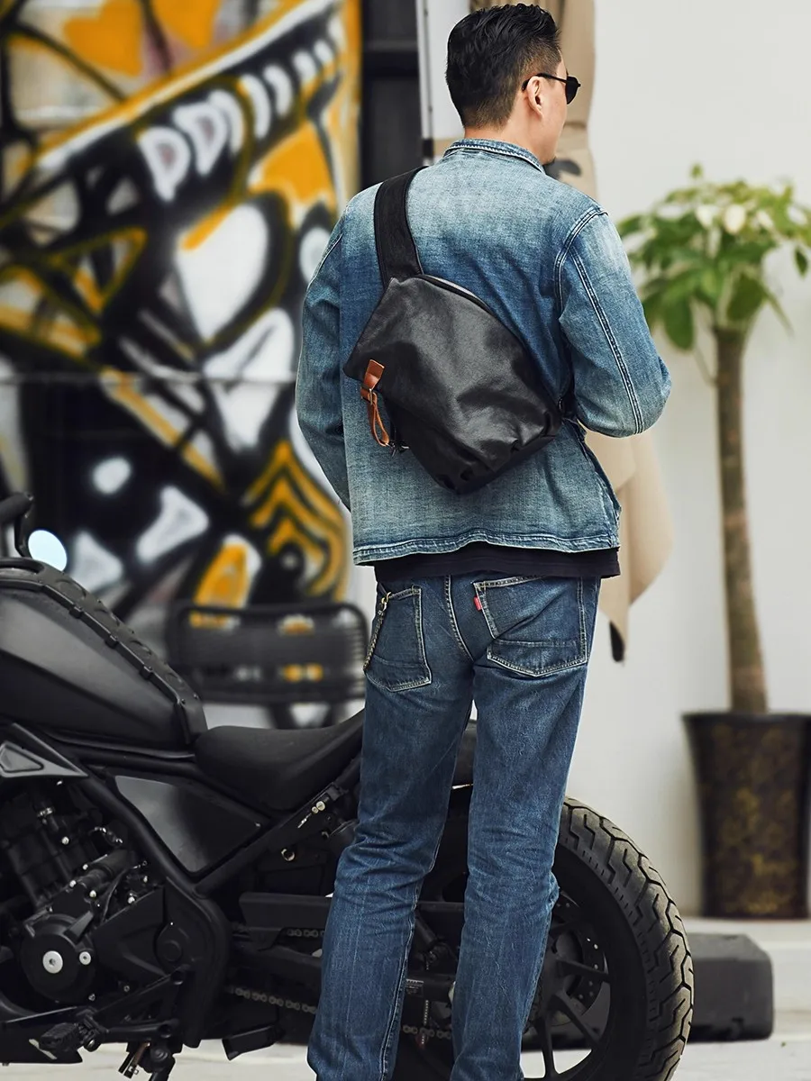 Casual Men's Large Capacity Chest Bag Top Layer Genuine Leather Crossbody Bag Vintage Style Shoulder Backpack