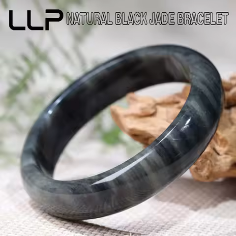 Natural China Black Cyanotype Jade Bangles Hetian Jade Green Jade Bracelet Hand Carved Personalized Charm Jewelry Ladies Gift