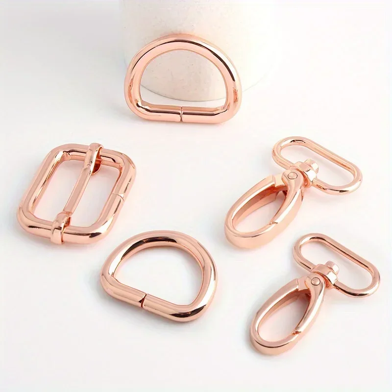 1 Set/5PCS Rose Gold Swivel Carabiner Clasp 25mm 1 Inch Sliding Belt Buckle D Ring Adjuster Buckle Hardware