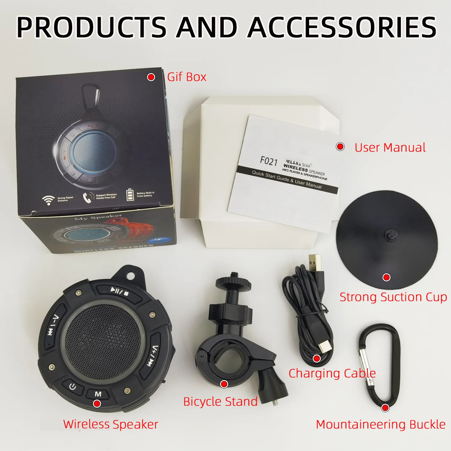 Outdoor Waterproof Bluetooth Speaker TWS Subwoofer Hands-free Call LED Light Strong Suction Cup Heavy Bass Surfing with FM Radio