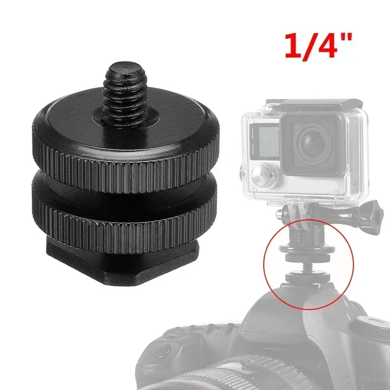 Cold Hot Shoe Camera Adapter Mount 1/4" Dual Thumb Screw Flash Camera Adapter Mount For DSLR With 2 Adjustable Nuts