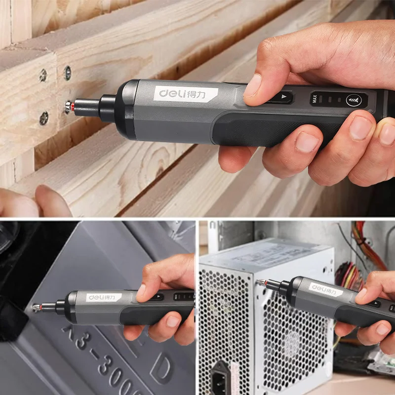 Deli 4V Cordless Electric Screwdriver Set Smart 3-Speed Large Torque Cordless 2000mAh Battery Drill Household Maintenance Repair