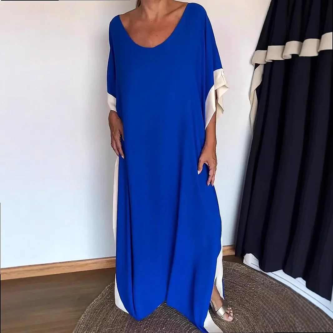 Parte posterior de vestido sencillo para mujer con corte recto y largo hasta la rodilla
