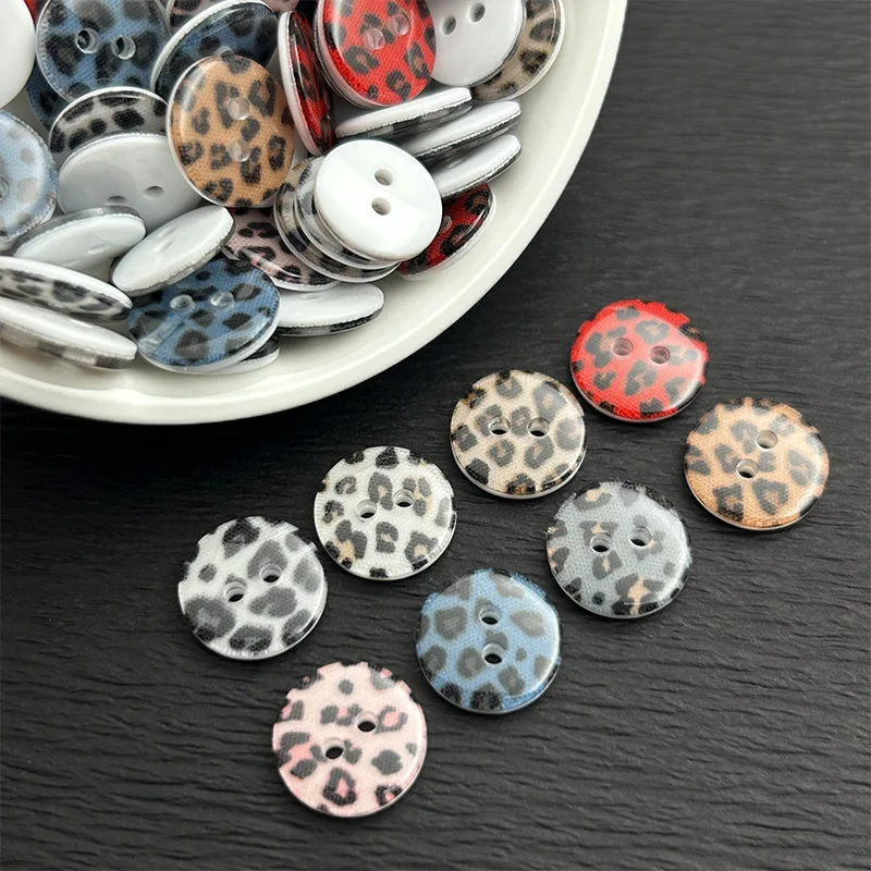 Stylish Leopard Print 2-Hole Buttons, 11.5/12.5/15/18mm, 10pcs Decor Buttons for Shirt Cardigan Sweater DIY Sewing Accessories