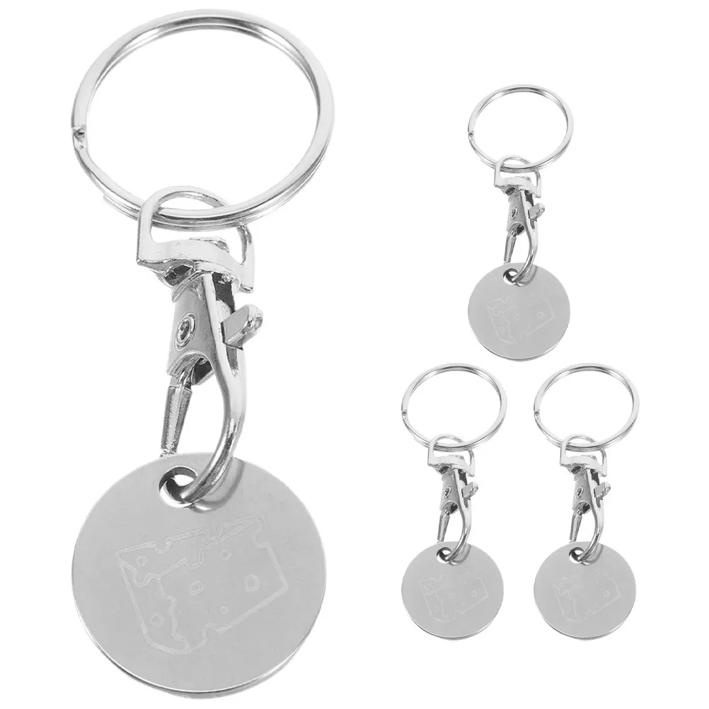 4Pcs Metal Shopping Trolley Token Keychain Longlasting Stainless Steel Anti-Wear Cart Unlock Keyring Stylish Handbag Pendant