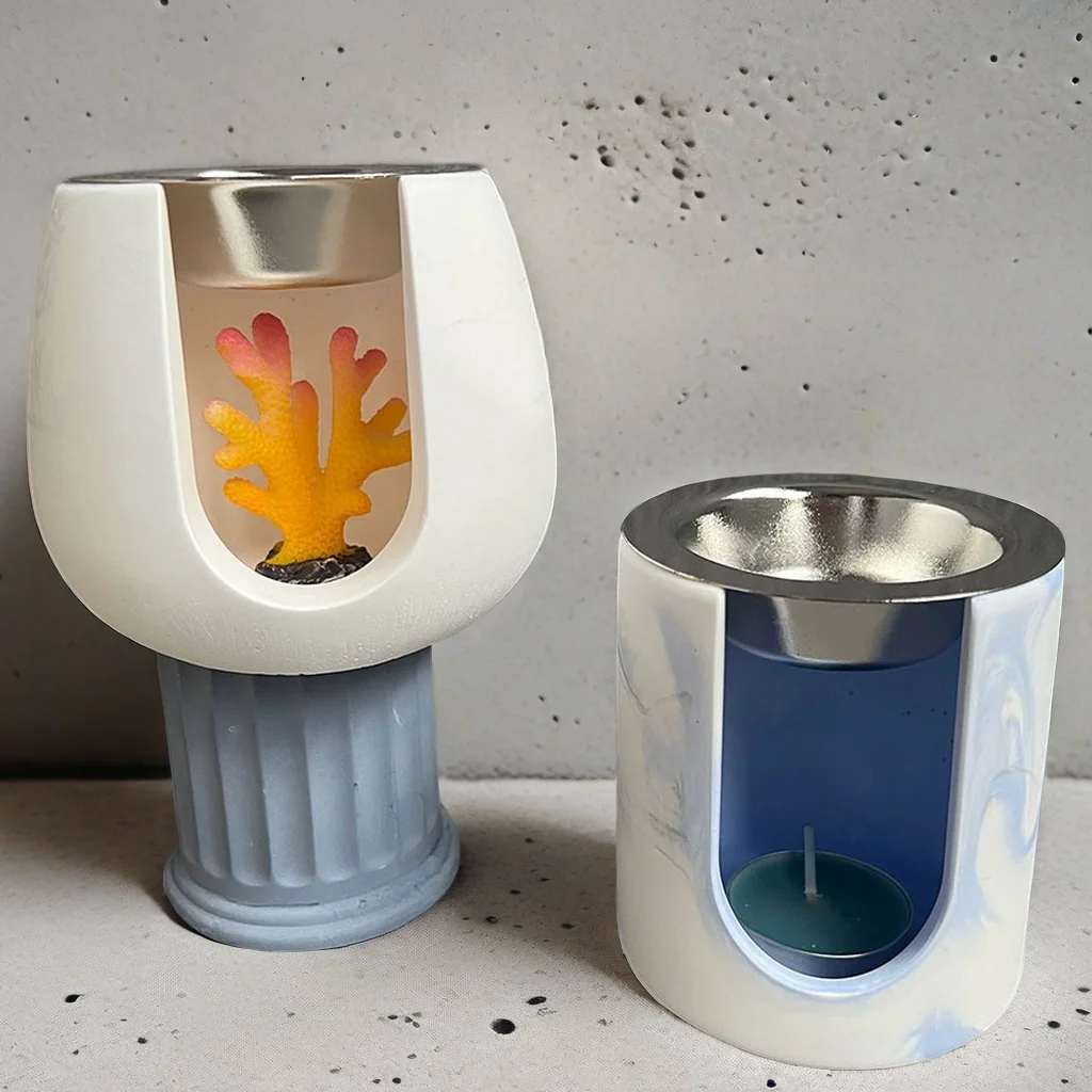 Heating Aroma Candle Holder Concrete Silicone Mold Round Melted Wax Furnace Diffusing Gypsum Hydroponic Test Tube Planters Mould view 6