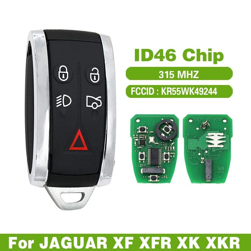 

XRNKEY Aftermarket Smart Key Fob 315MHZ /433MHZ for JAGUAR XF XFR XK XKR KR55WK49244 PCF7953A Chip