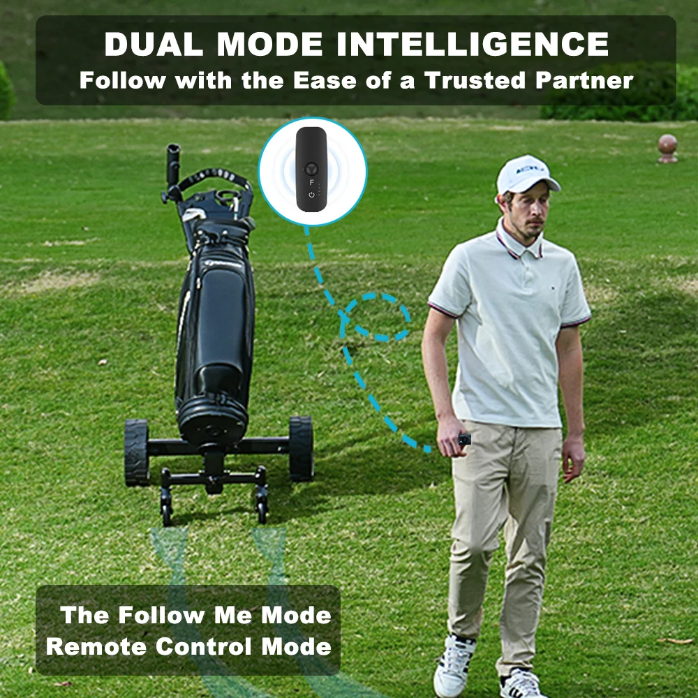 48V Remote Control Electric Golf Cart, Caddy Trolley with Umbrella, Foldable Golf Push Pull Bag Cart Scooter