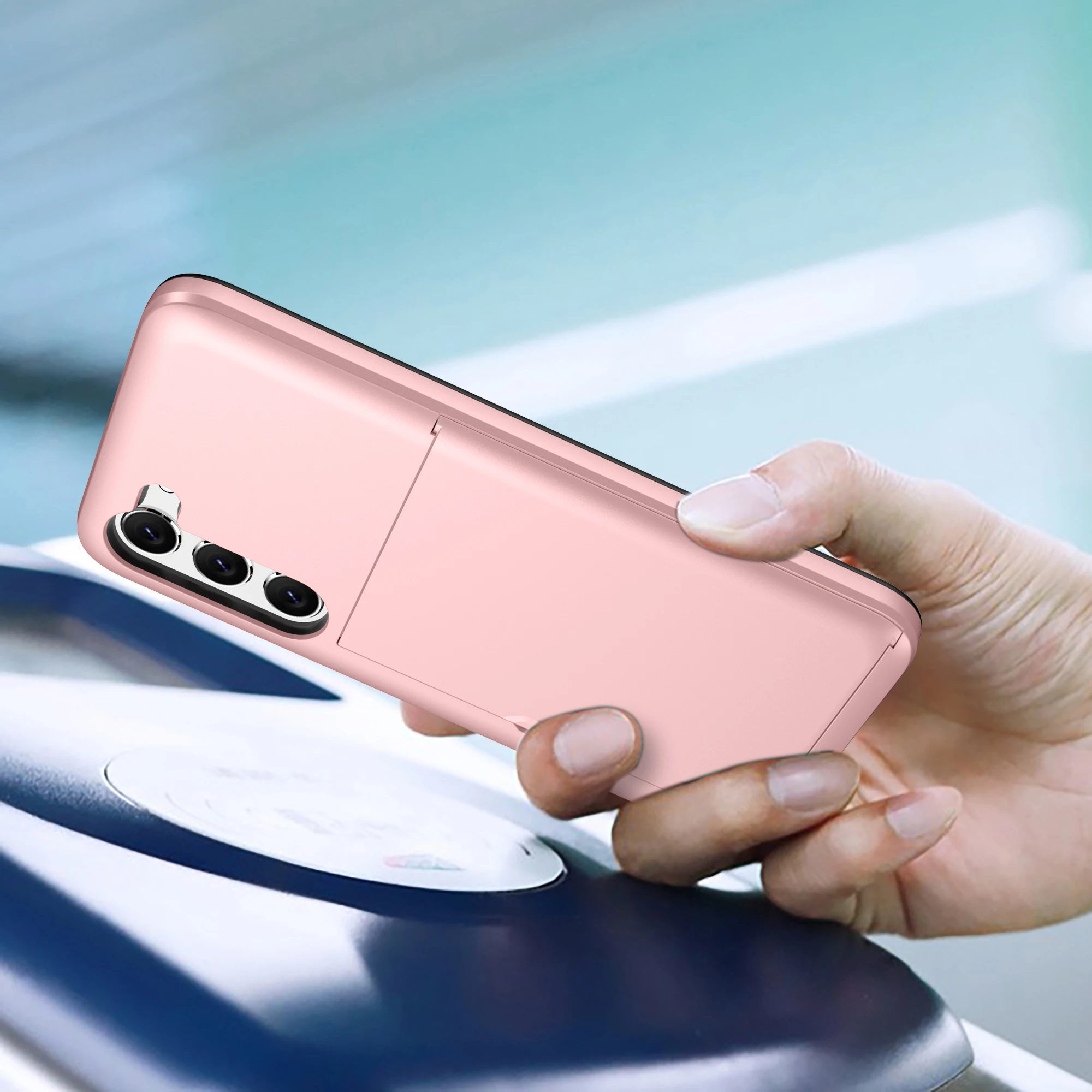 Solid Color Card Holder Slide Slot Hard PC Heavy Duty Protective phone case For Samsung S25 Ultra S24 Plus S23 S22 A16 A17 Cover