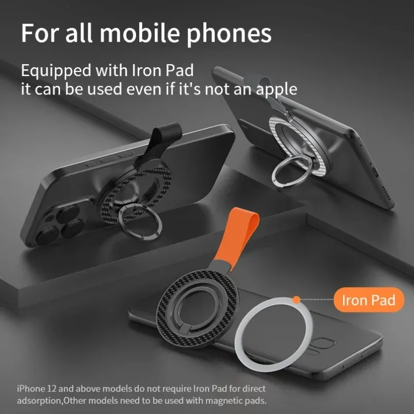 Universal Double-sided Magnetic Holder for Magsafe Mobile Phone Stand in Car Grip Finger Ring Bracket with Hand Strap for iPhone view 5