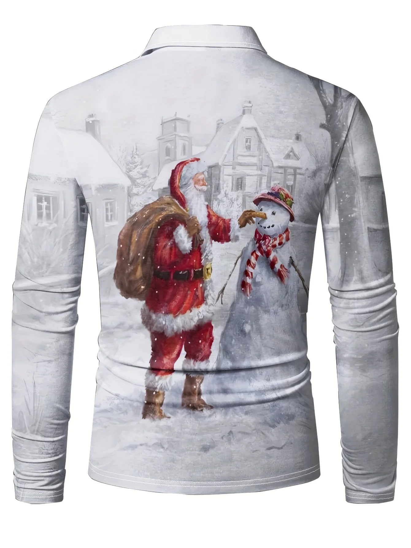 Spring and Autumn Christmas Men's Long-Sleeve Polo Shirt with Santa Claus Print Casual and Fashionable Streetwear Clothing
