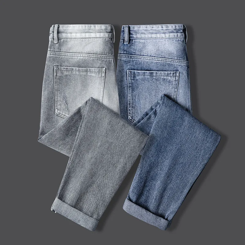 2023 New Men Vintage Style Hip Hop Youth Street Jeans Fashion Korean Hole Straight Boy Men's Denim Pants Casual Business Jeans