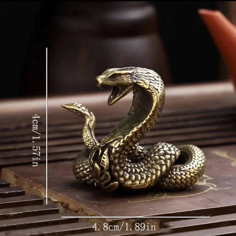 Solid Brass Vintage Cobra Statue - Handcrafted Snake Sculpture, Collectible Display for Multiple Room and Festive Holiday Decor