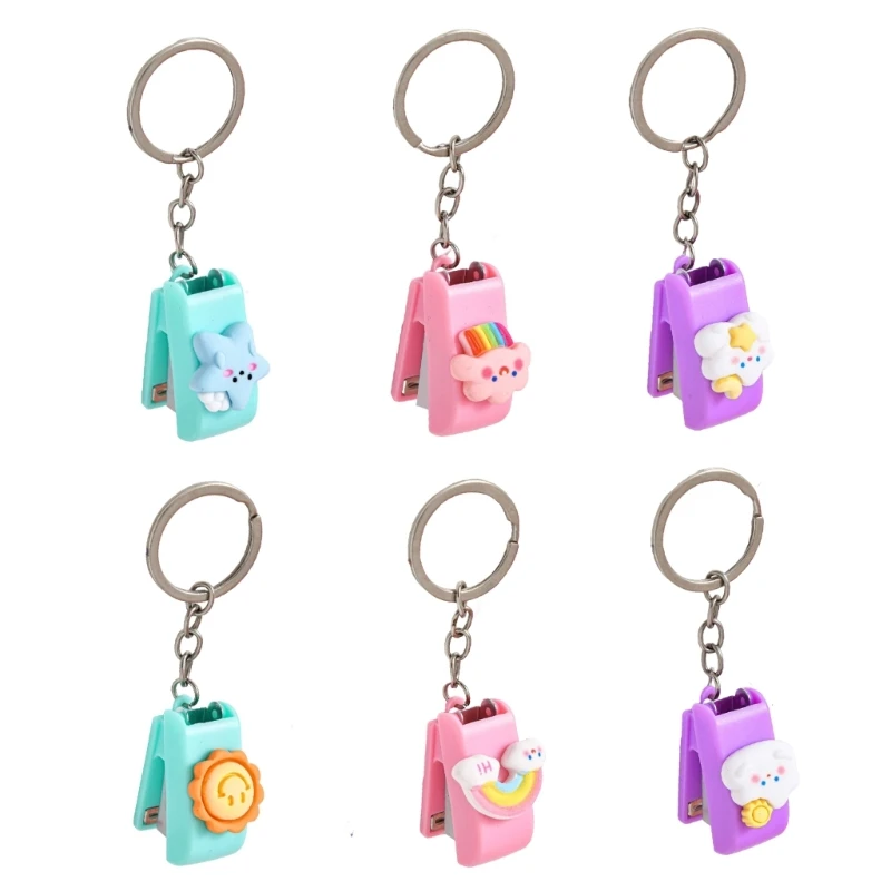 6 Pcs/Set Small Stapler Lovely Cartoon Stapler Keychains Book Binding Machines Keychains Animal Keyring Stapler
