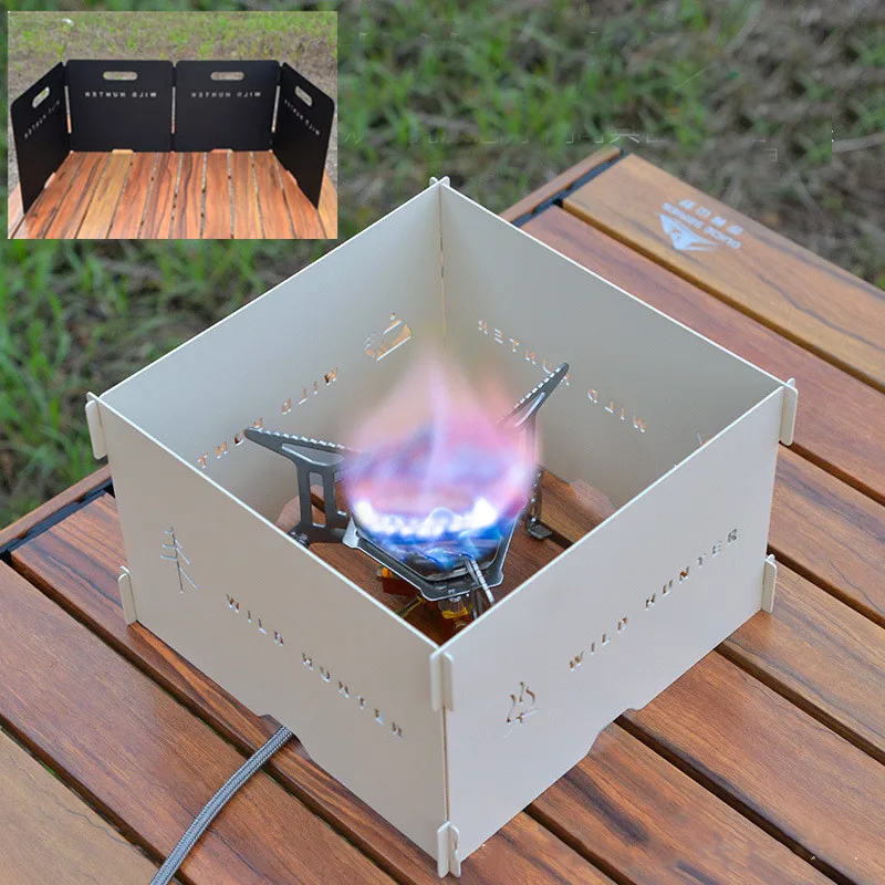 Smilodon-Camping Gas Burner Windshield  4x Folding Windscreen  Outdoor Stove  Hiking  Picnic Accessories Grills  Wind Panels