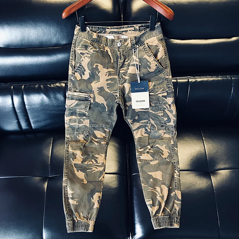 

Slim Fit High Quali Camouflage Khaki Workwear Casual Pants Men's Spring Autumn American Retro High Street Cuffed Trousers