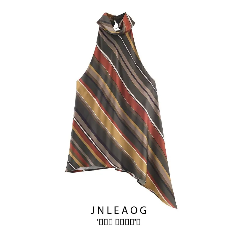 Modny asymetryczny top w paski, odzież damska, nowość na jesień, uniwersalna odzież wierzchnia z włókna poliestrowego, długość regularna.