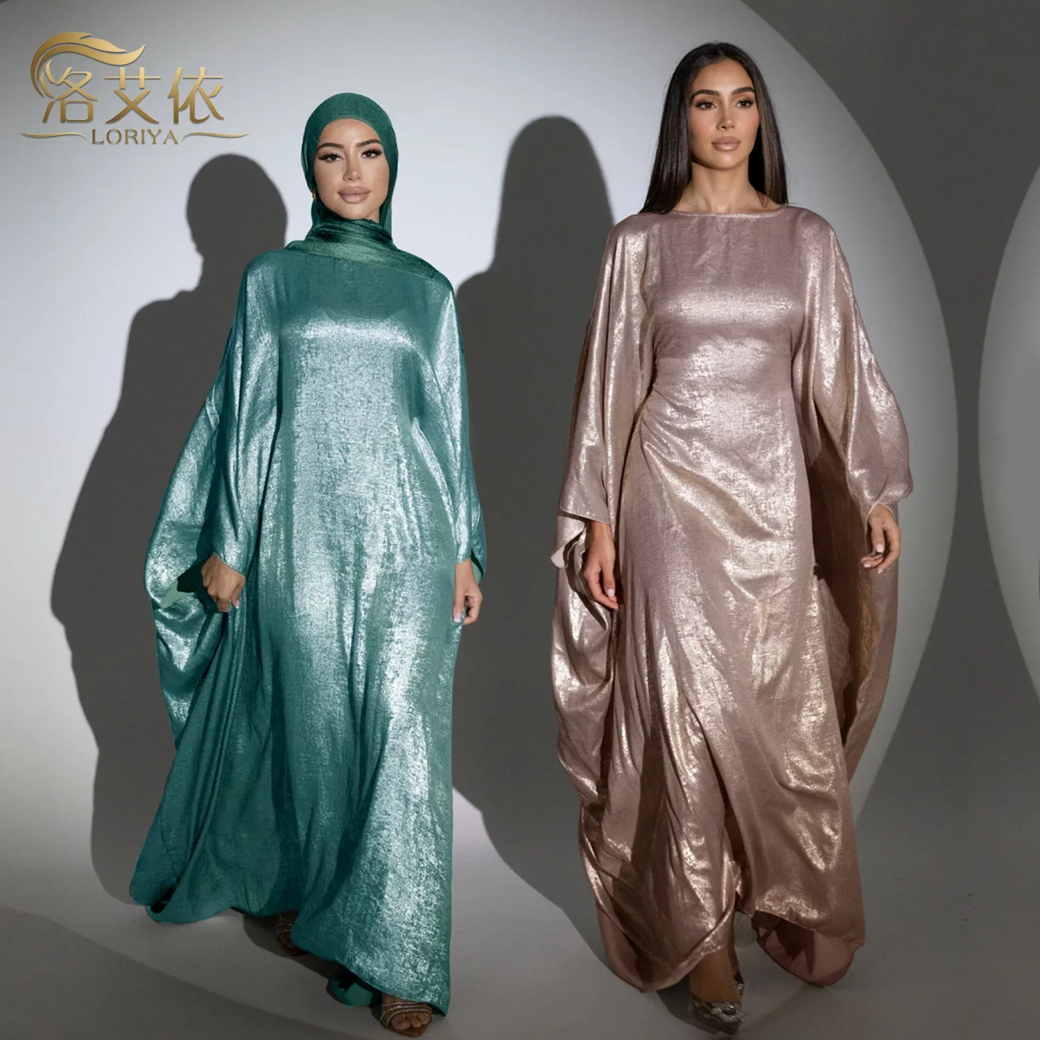 The Fashionable Spliced Dress Robes with Elegant Temperament for Women in Saudi Arabia and Dubai, Including Headscarves.