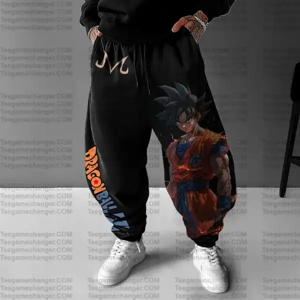 

Goku Print Cotton Harem Pants New Mens Stretch Waist Street Casual Black Pants Loose Fit Low Rise Male Leisure Trousers