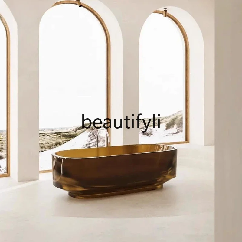 

ss 25 1.6 meters 1.7 amber transparent resin freestanding hotel villa clubhouse double bathtub