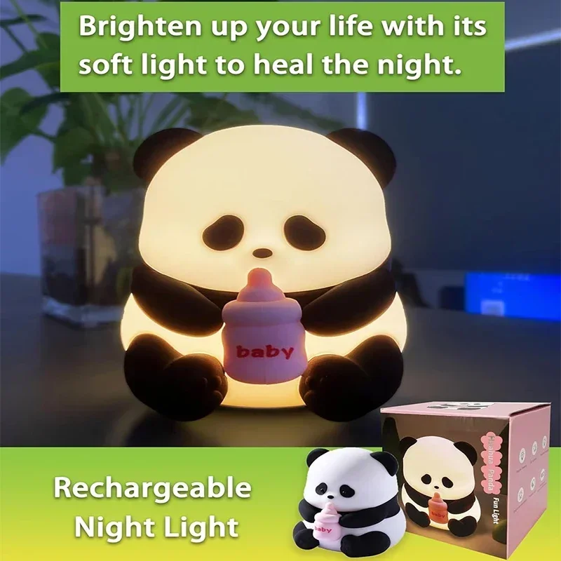 Niedliche Panda-Nachtlichter aus Silikon, wiederaufladbare LED-Nachtlichter mit Tierdekor, Kawaii für Geburtstagsgeschenke/Schlaf,