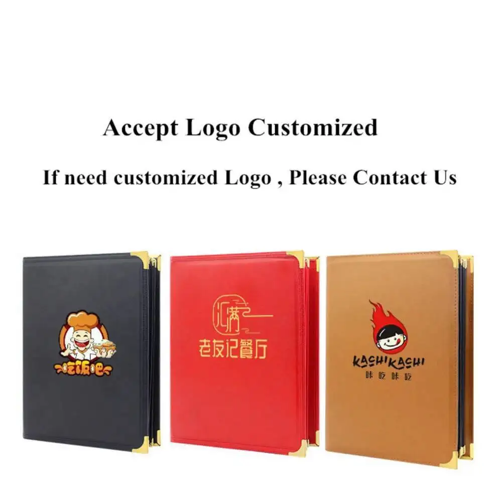 1PCS A4 Double Stitched Folder 6 Pages 12 Views PU Leather Menu Covers 8.5x11 Inches Bar Restaurant Menu Paper Holder Book