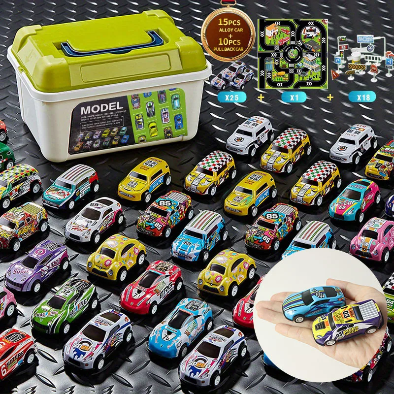 

Inertial alloy car pullback car storage box set, map roadblock accessories combination, toys for adults and children, simulation