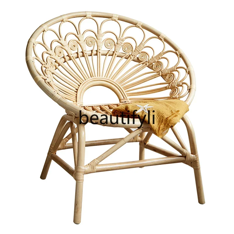 Nordic rattan chair modern simple peacock chair homestay rattan sofa chair home living room